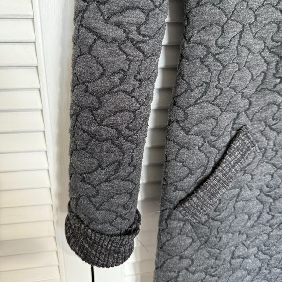 Vintage Dark Iron Gray Textured Button-down Long Trench Coat - Picture 5 of 14